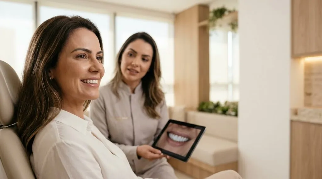 dentista com paciente de facetas